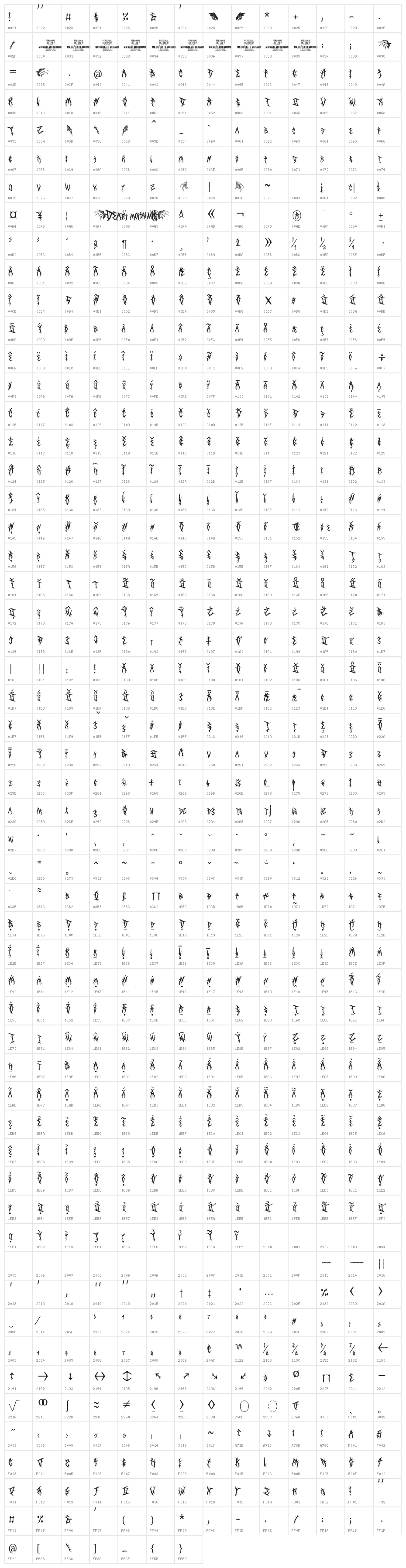 Death Mohawk PERSONAL USE Regular Character Map