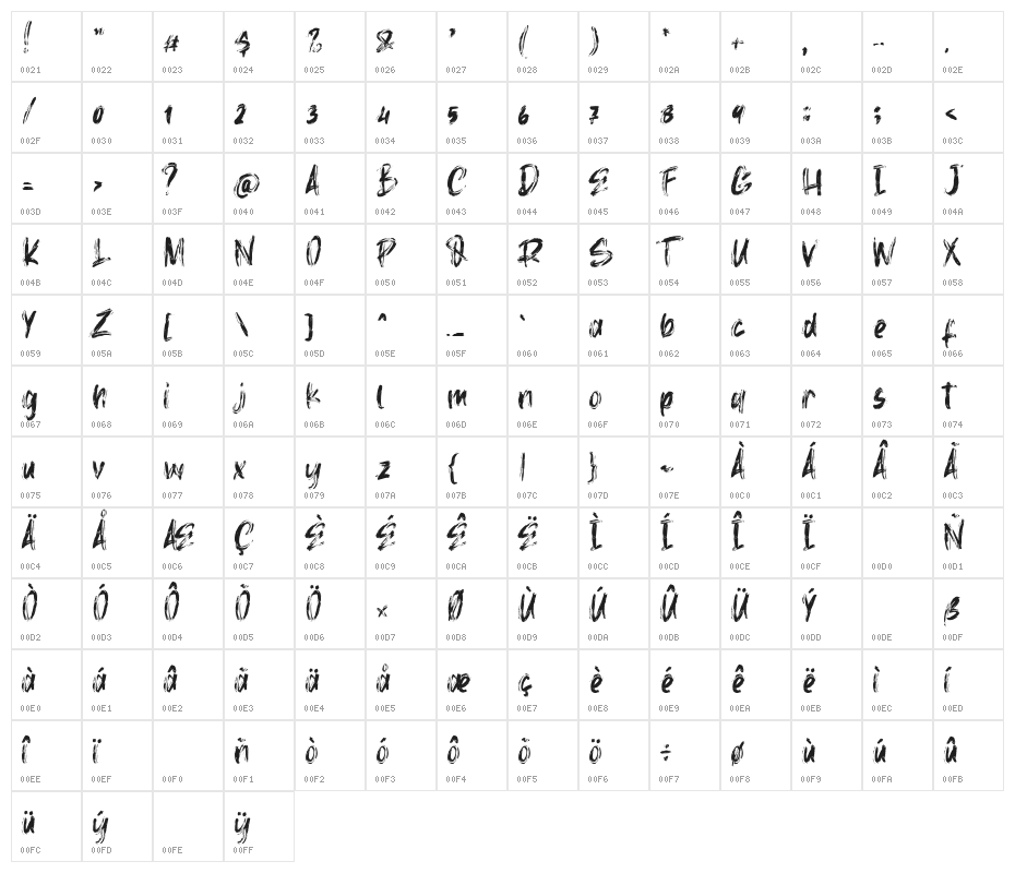 Death Rock Regular Character Map