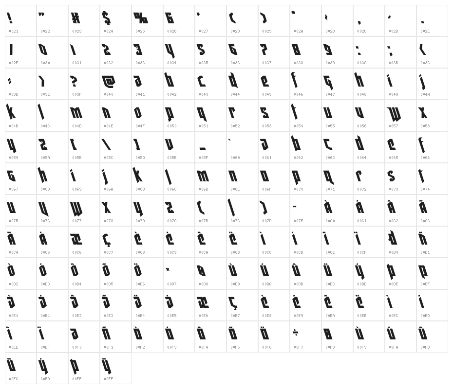 Deathshead Leftalic Character Map