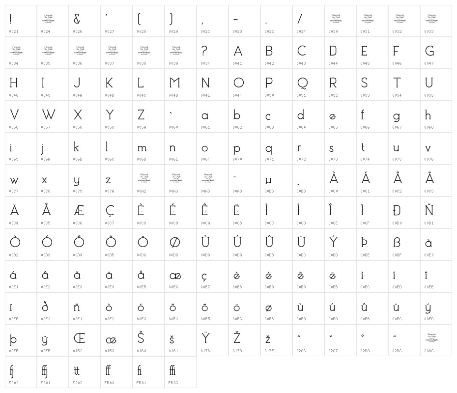 Debock Personal Use Regular Character Map