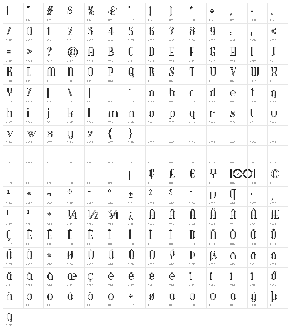 DebonairInlineNF Character Map