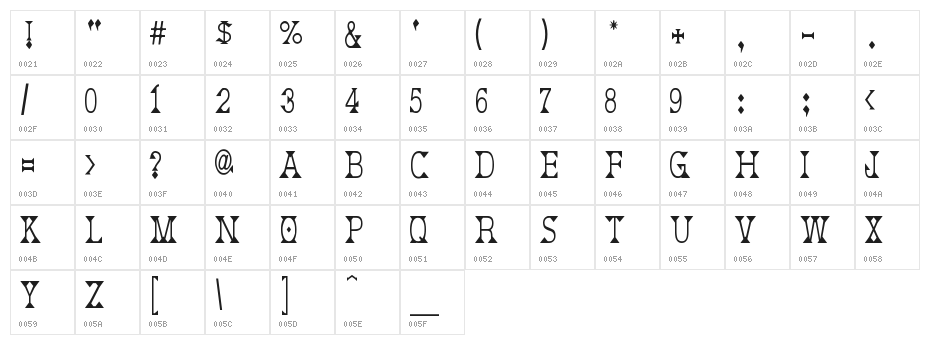 Deborah Condensed Character Map
