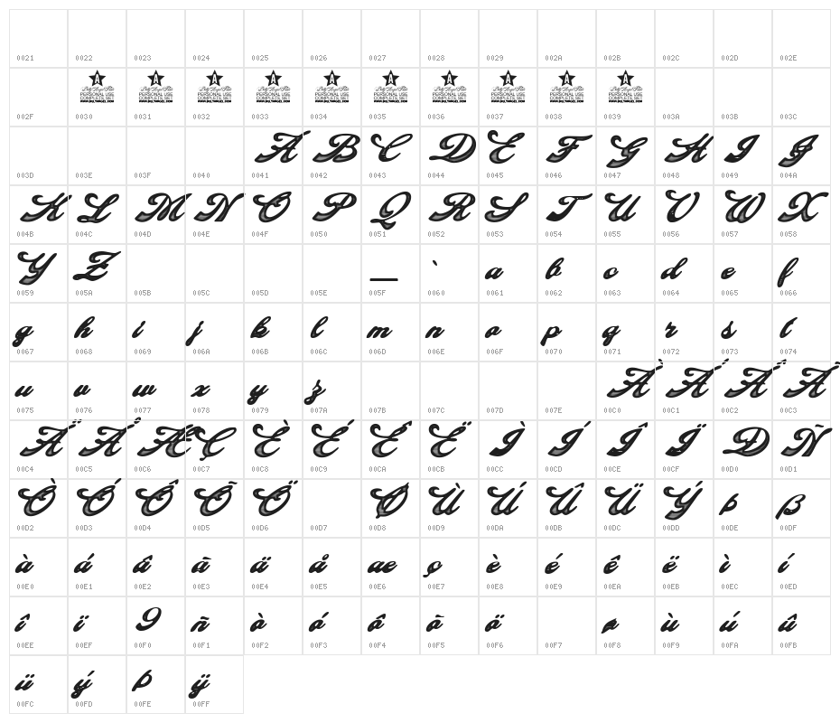 Decadence Personal Use Regular Character Map