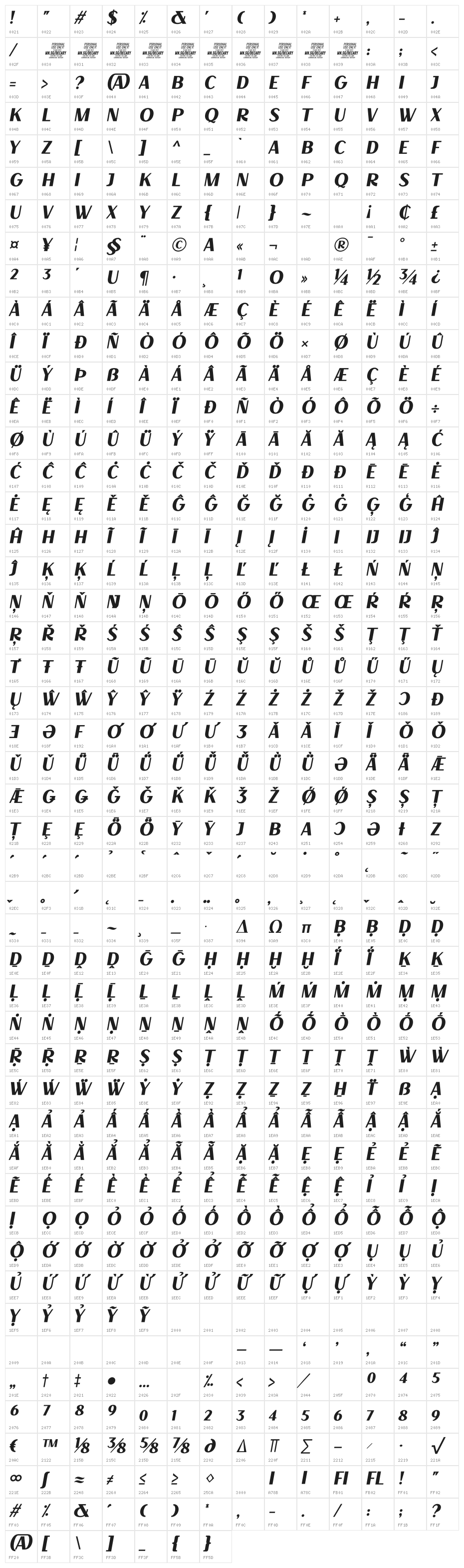 Decary Sans It PERSONAL USE Regular Character Map