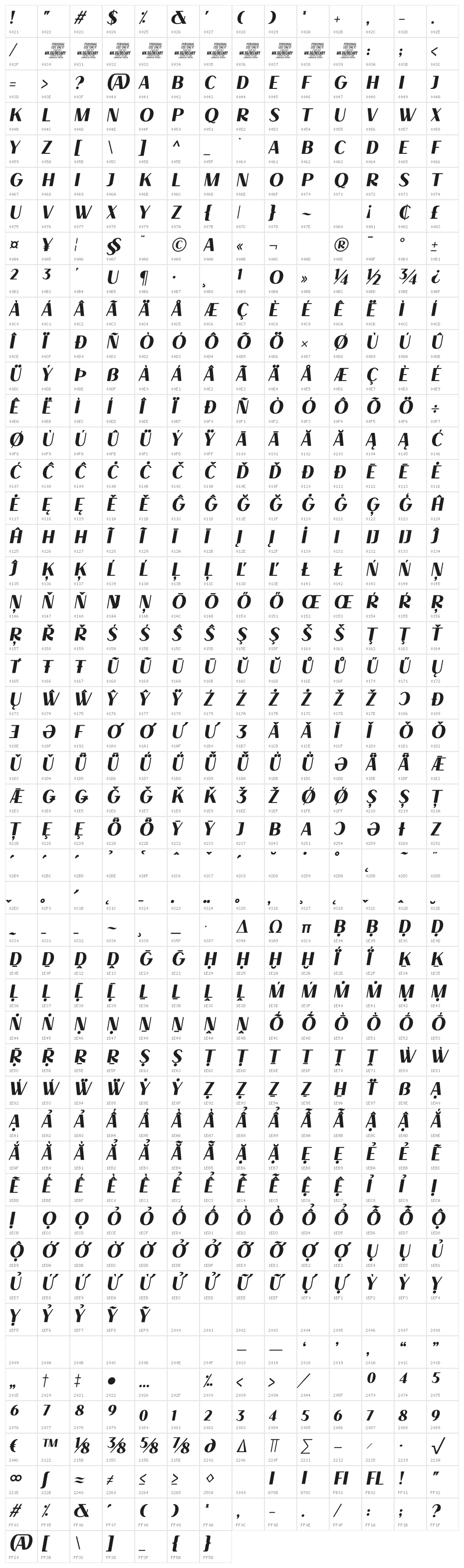 Decary Sans LightIt PERSONAL USE Regular Character Map