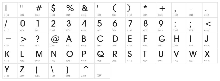 Decker-Bold Character Map