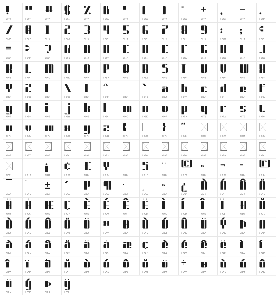 Deco Inferno Regular Character Map