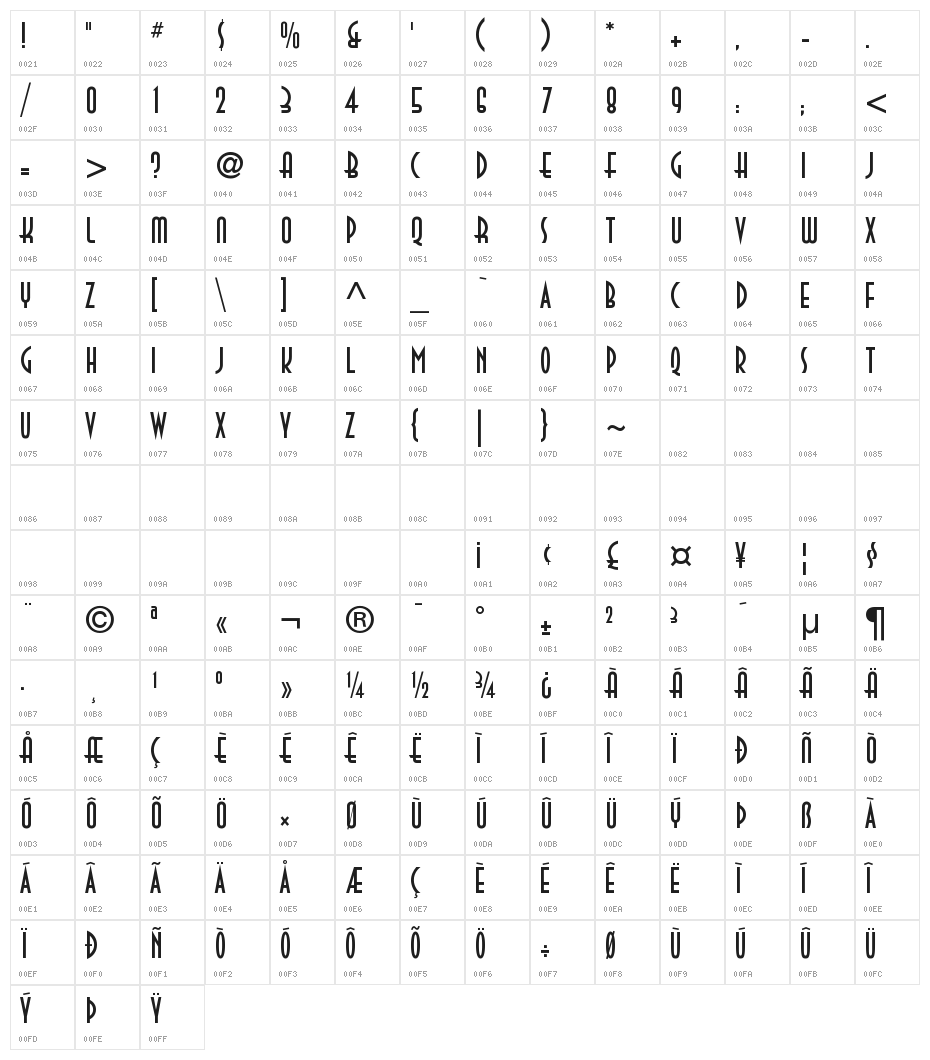 DecoTech TL Character Map