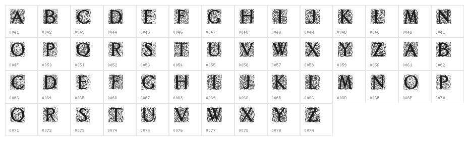 Decorated Roman Initials Character Map
