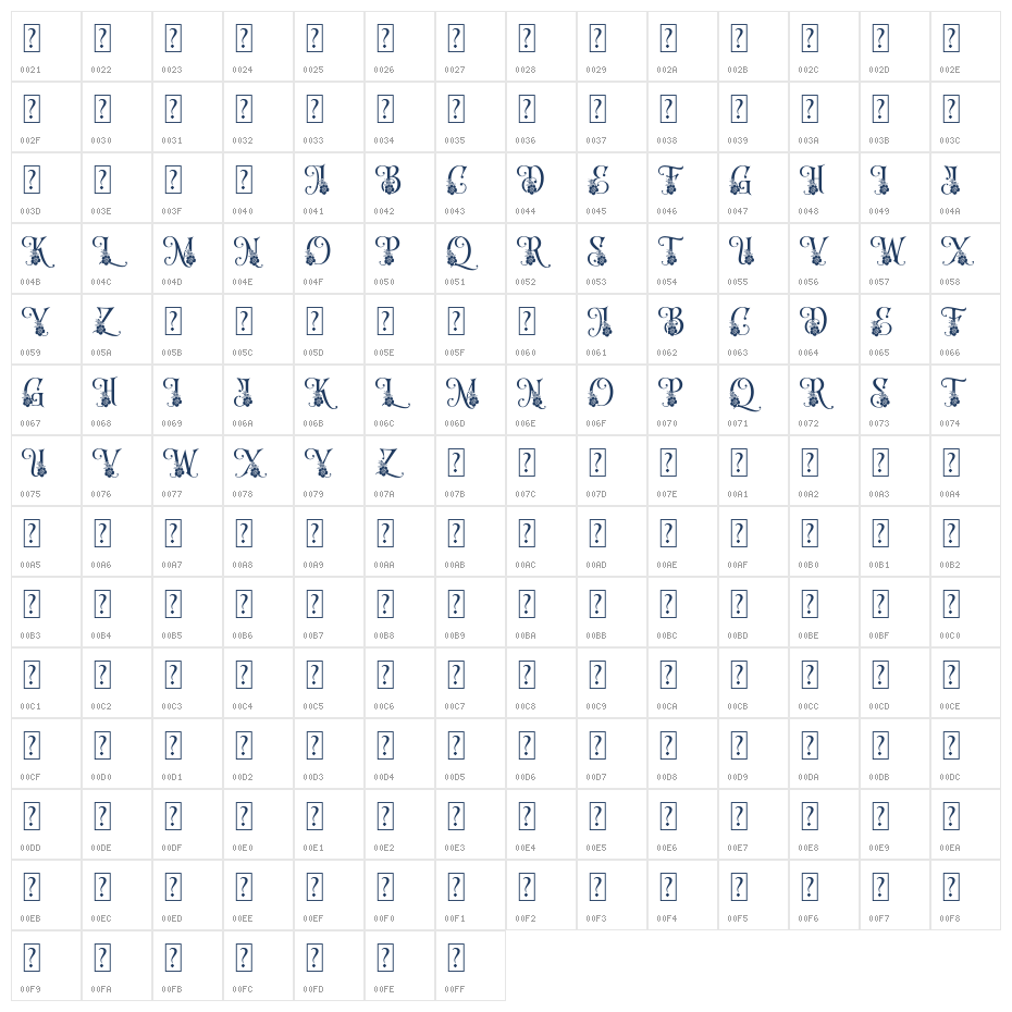 Decorative Font Stone Crusher Character Map