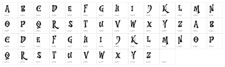 Decorative font Tree Night Character Map