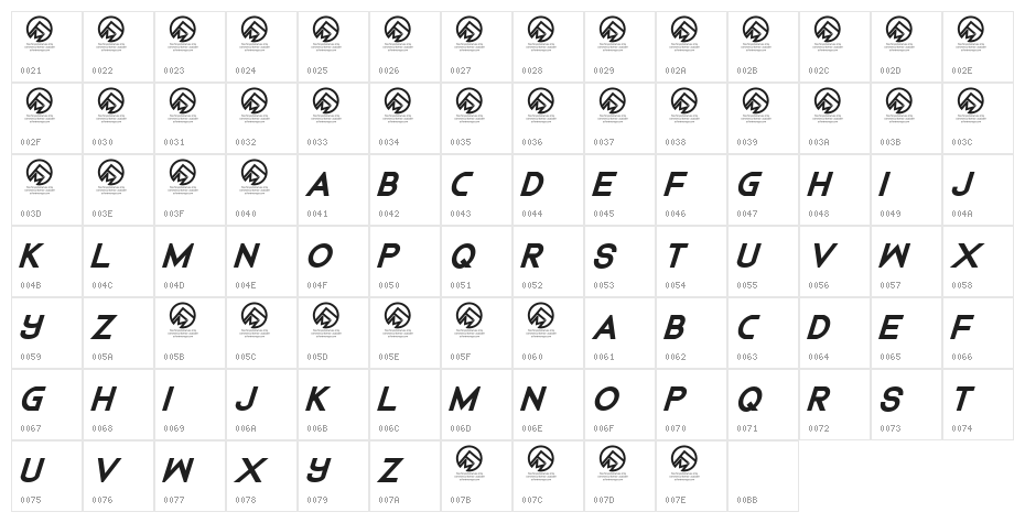 Dedecus Bold Italic Character Map