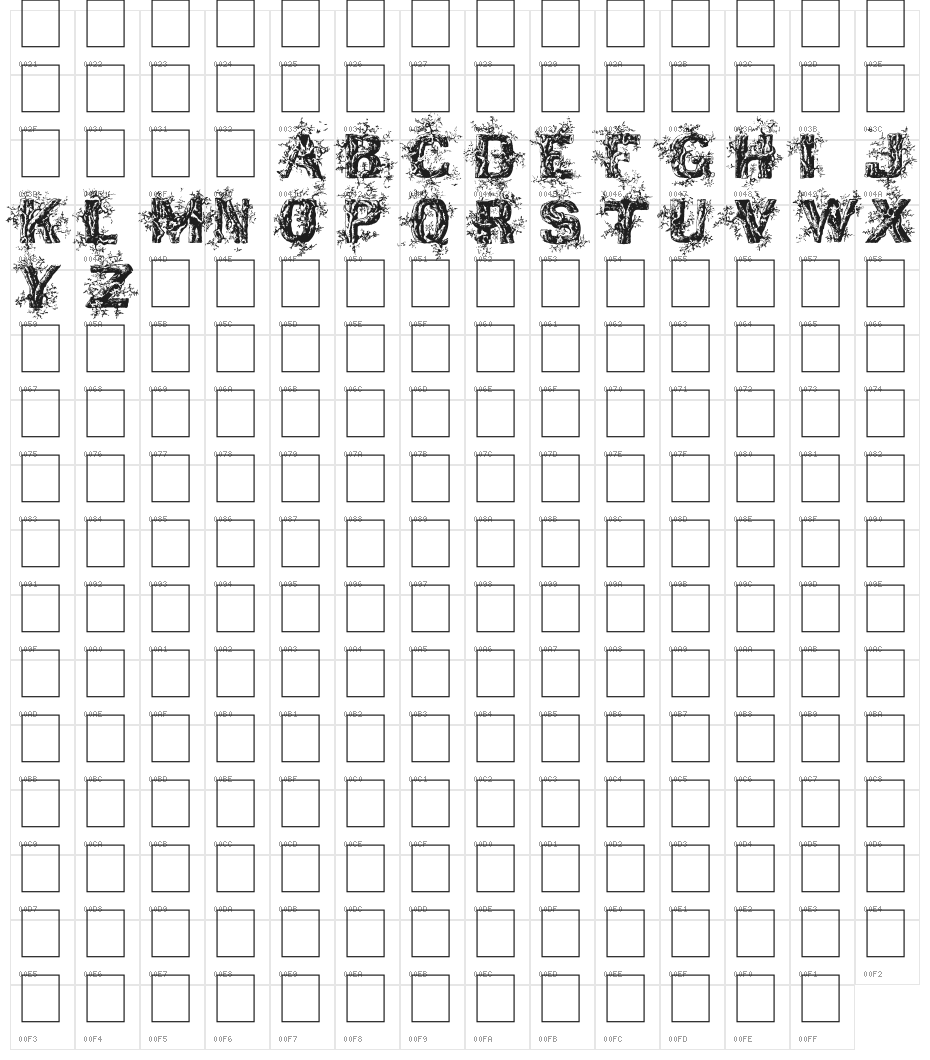 DeepWoodsInitials Character Map