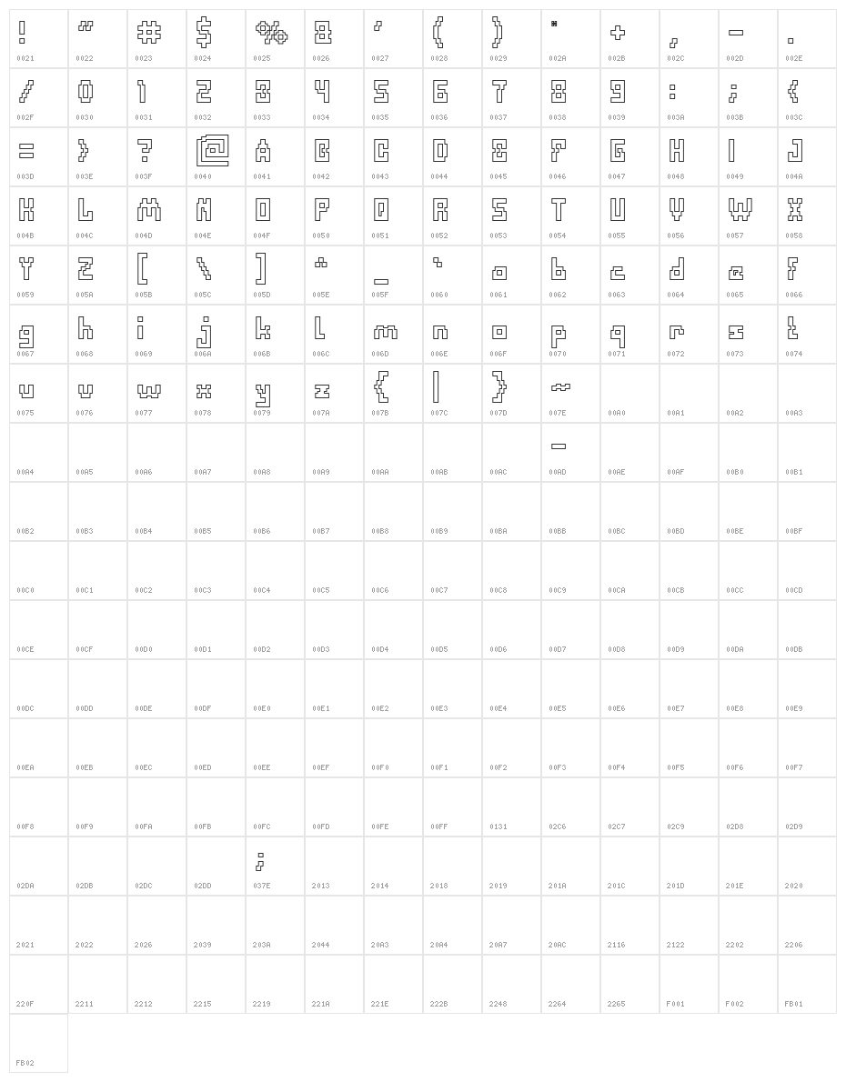 Defragmented-Hollow Character Map