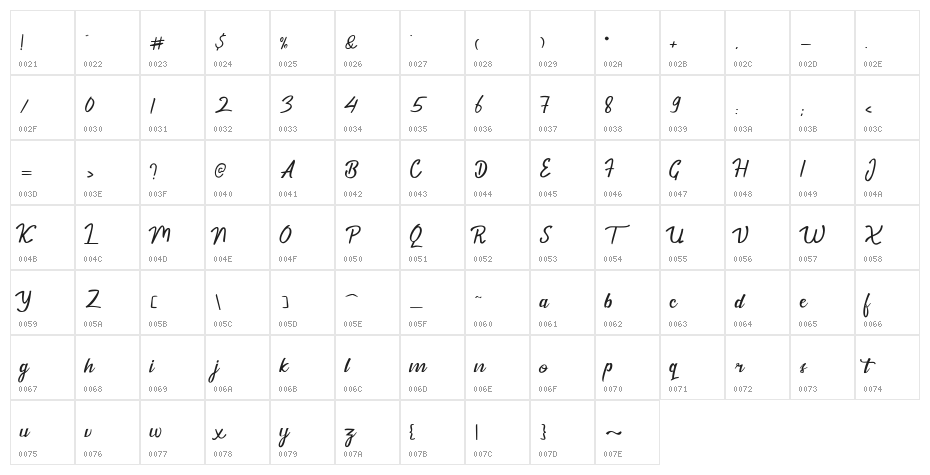 Dekade Regular Character Map
