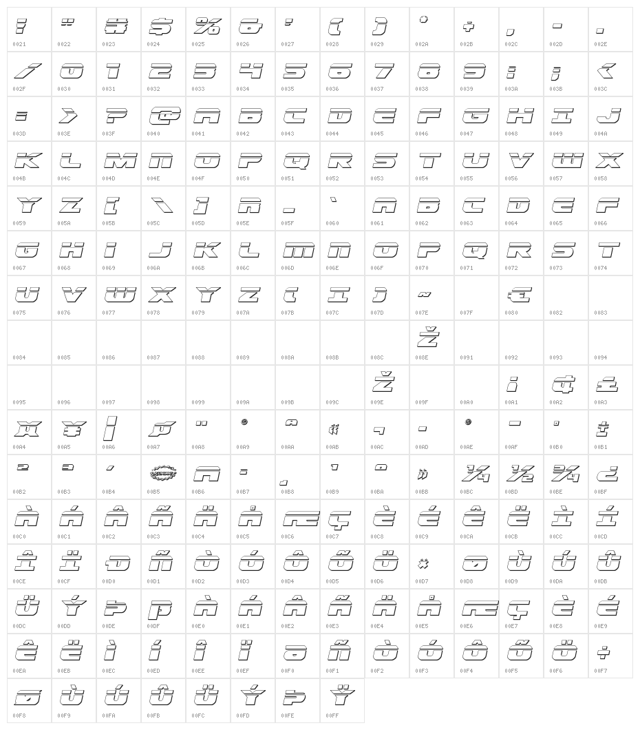 Dekaranger Bullet Italic Character Map