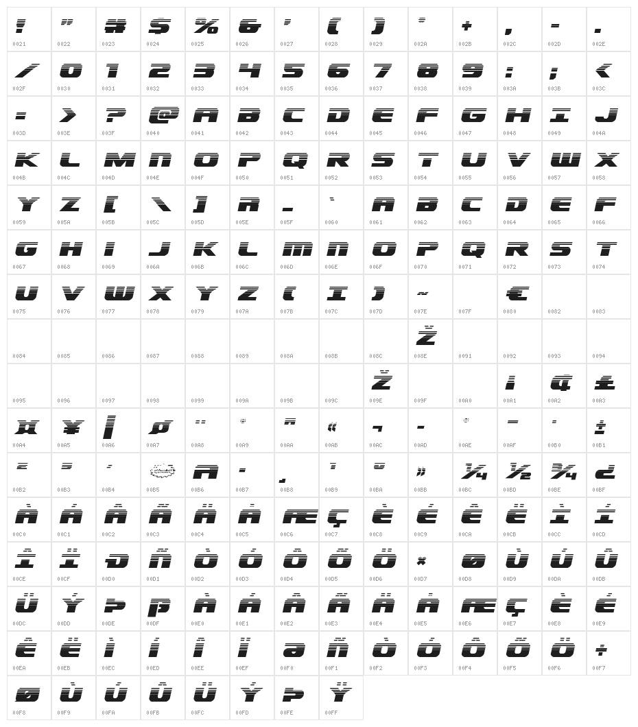 Dekaranger Halftone Italic Character Map