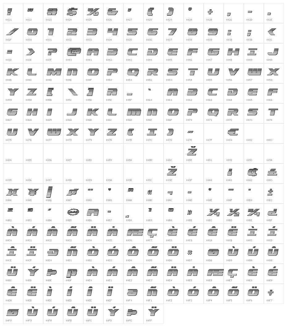Dekaranger Platinum Italic Character Map