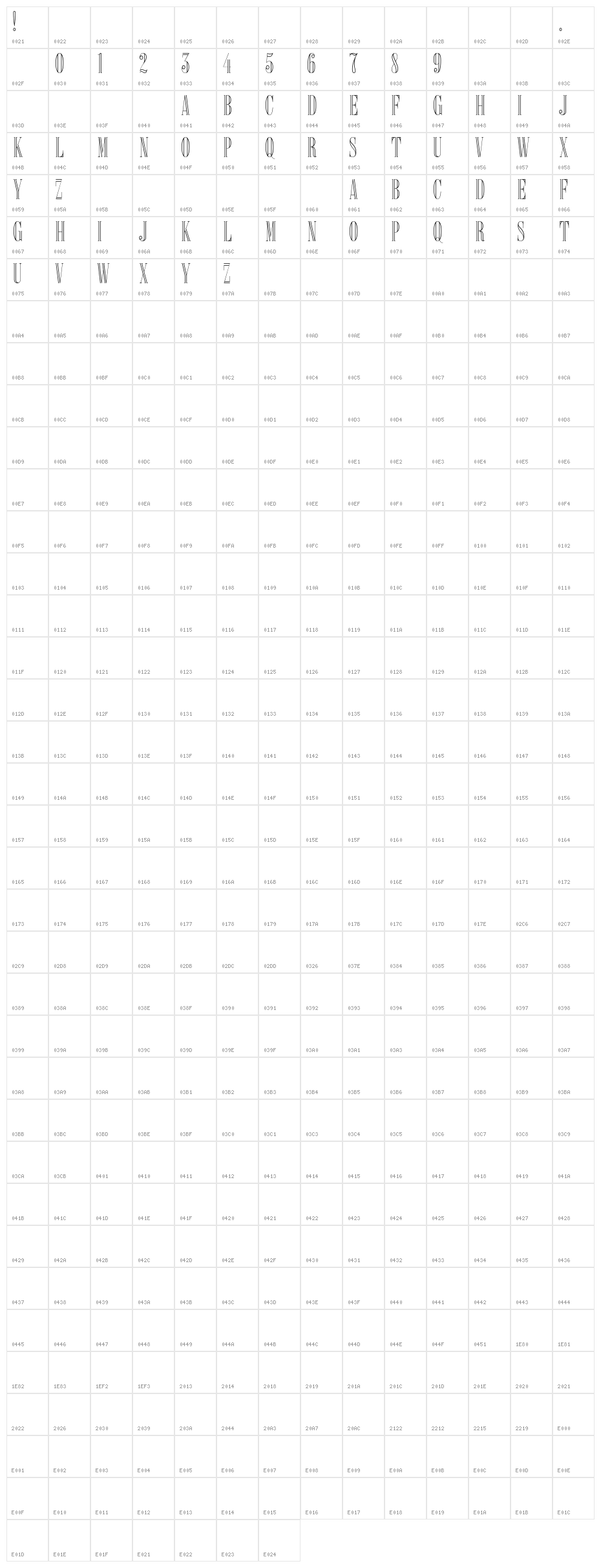 Delacorso Outlines Character Map