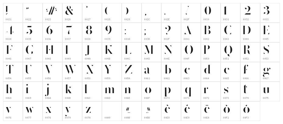 Delicate Bold Character Map