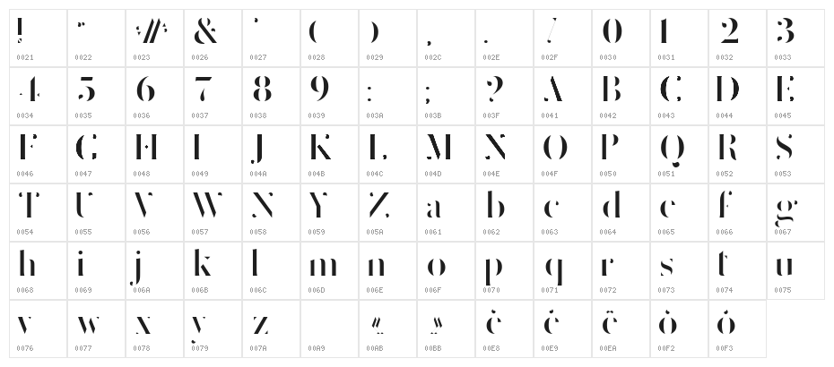 Delicate rounded Character Map