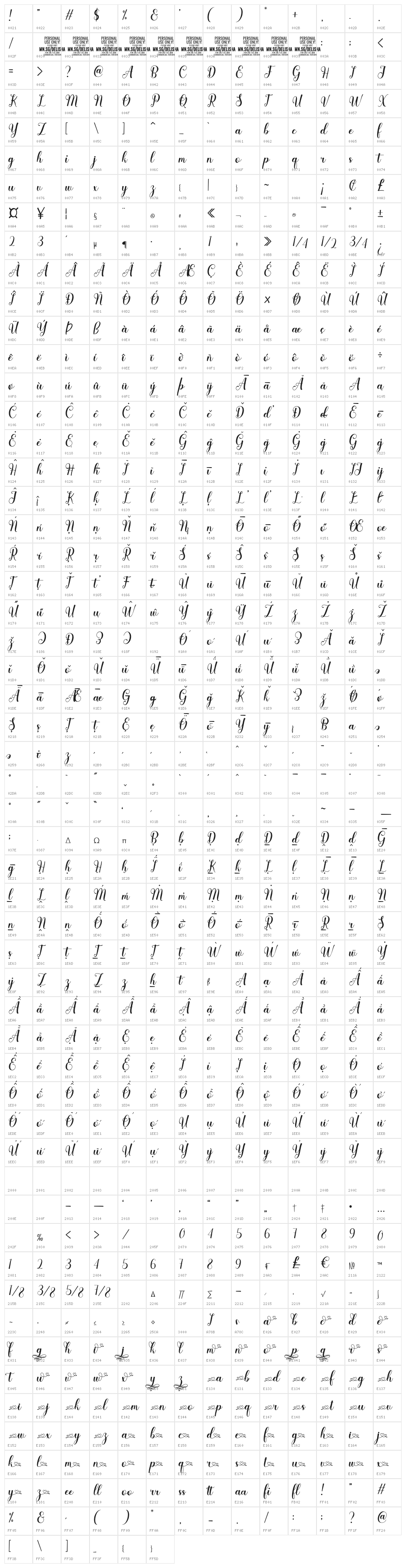 Delisha Vegan PERSONAL USE Regular Character Map