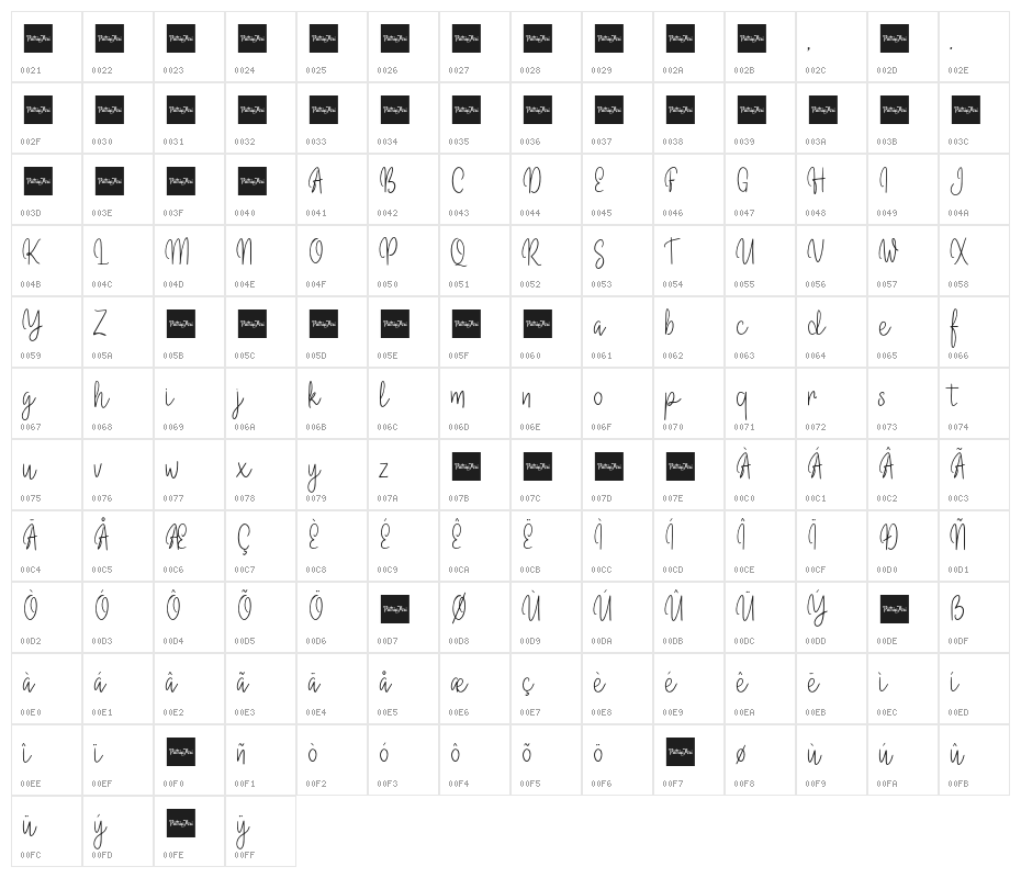 DellatynaRegular Character Map