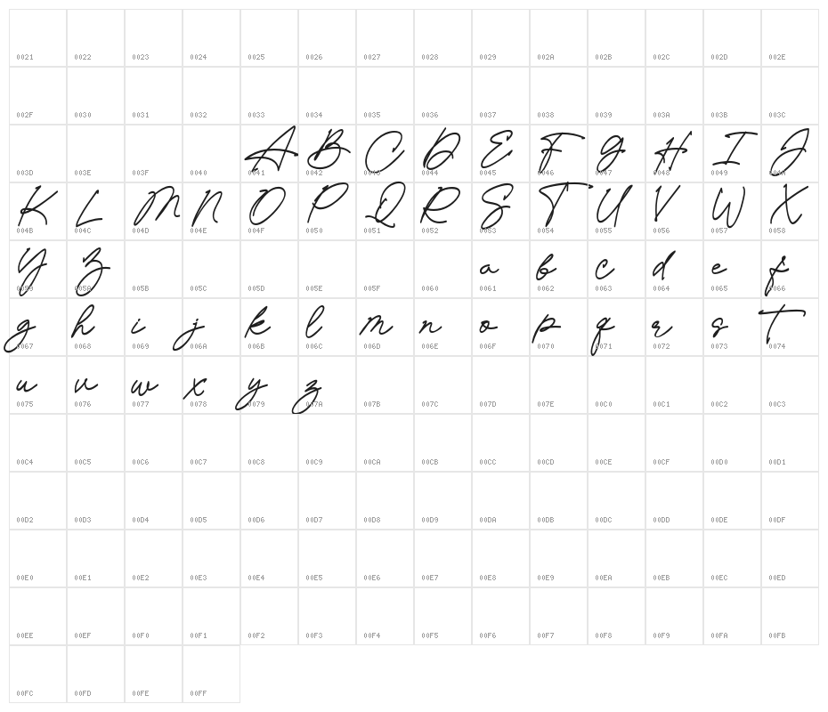 DellimaDEMO-Regular Character Map