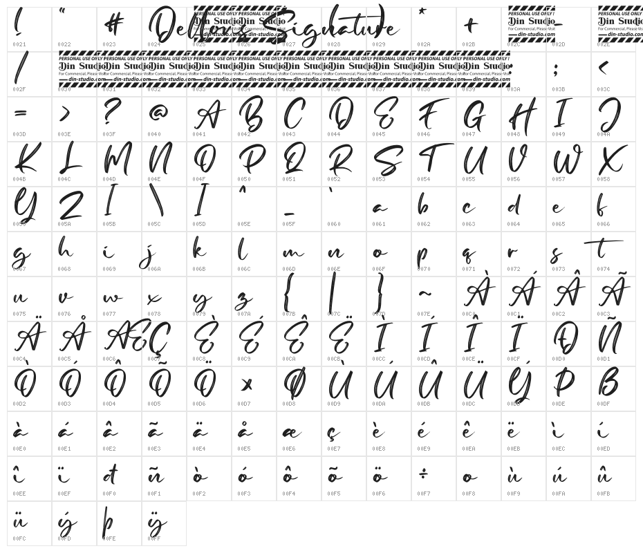 Dellons Signature Personal Use Character Map