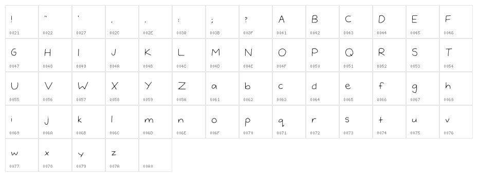 Delphines Handwriting Regular Character Map