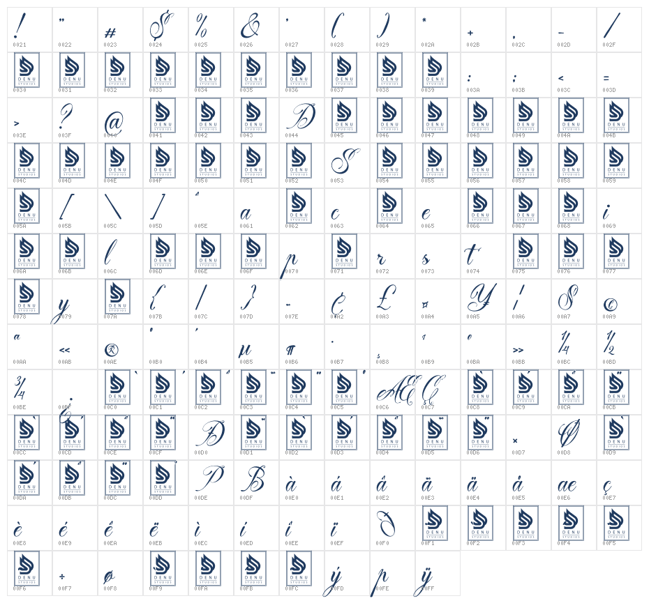 Delsya Script Character Map