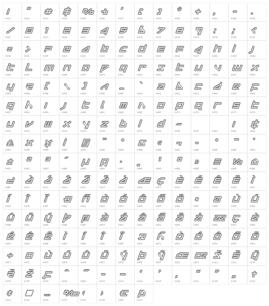 Delta Ray Engraved Italic Character Map