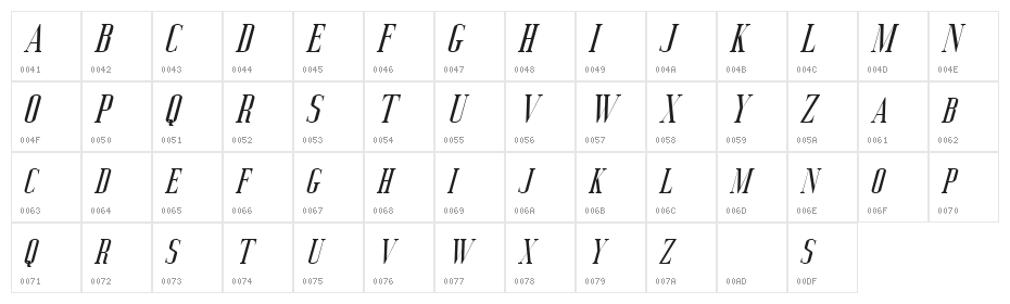 Deluce Free Italic Character Map