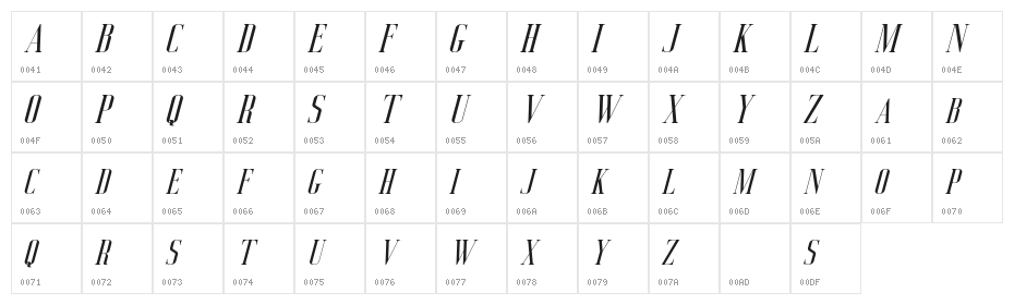 DeluceFree-Italic Character Map