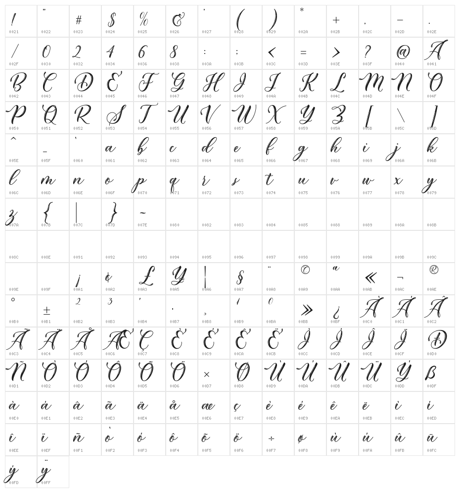 DemielaFree-Medium Character Map