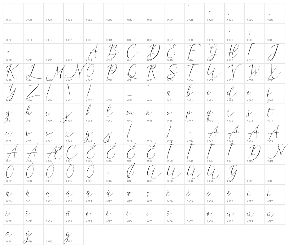 DemoDreamLavigne-Script Character Map
