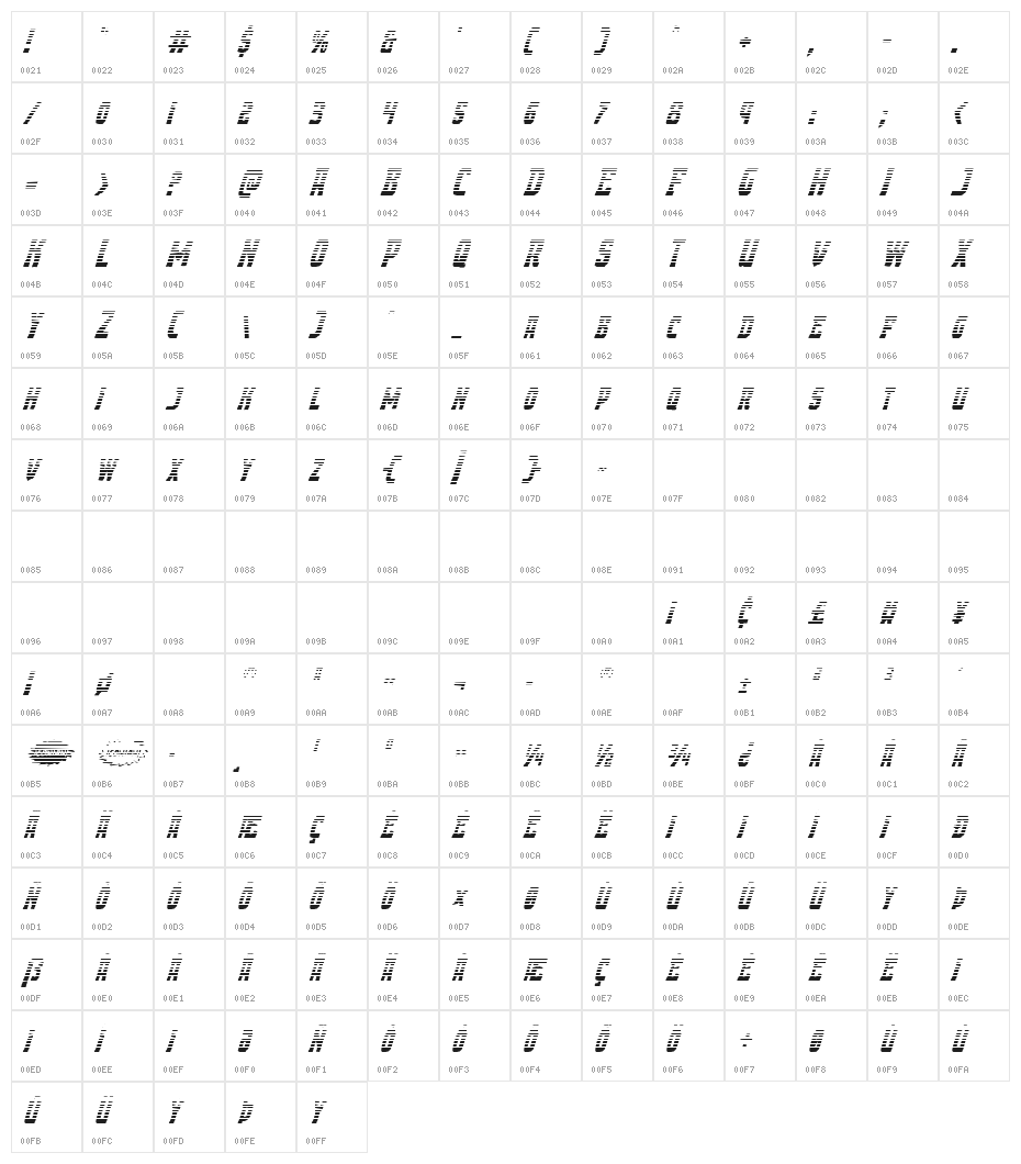Demon Priest Gradient Italic Character Map