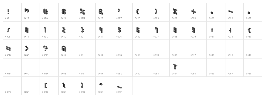 DemonCubicBlockFont Tile Character Map