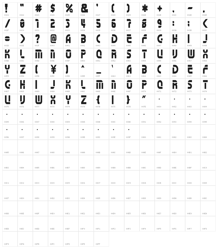 DemonMetallicFont Character Map