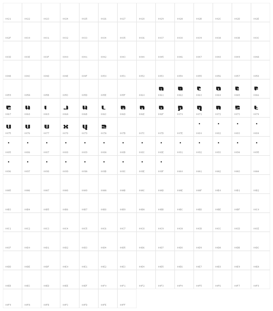 DemonWipeOutFont Proportional Character Map