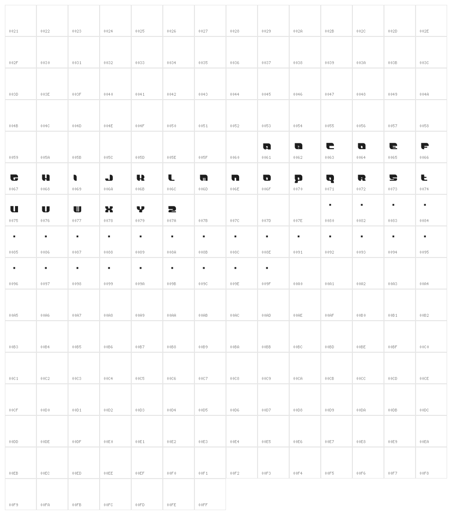 DemonWipeoutXLFontProportional Character Map