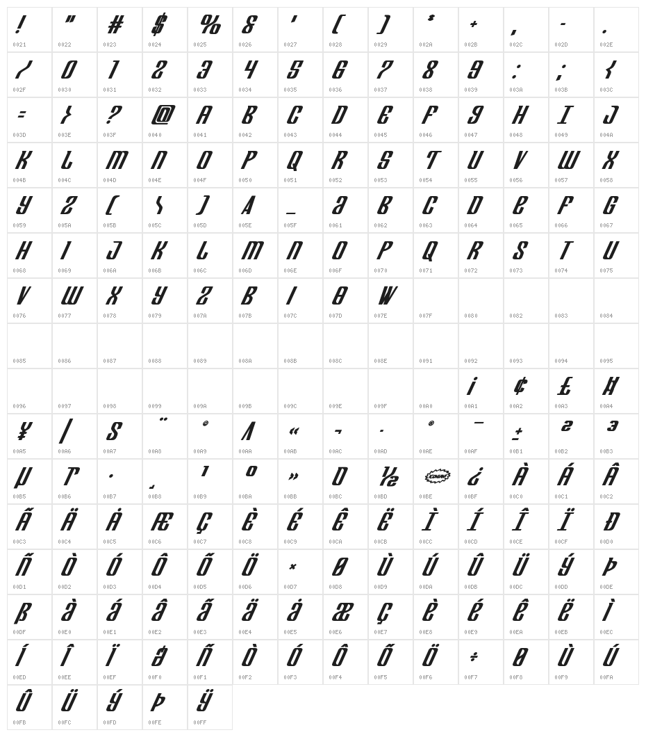 Department H Bold Italic Character Map