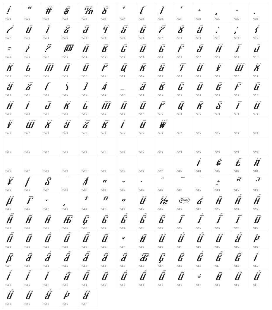 Department H Halftone Italic Character Map
