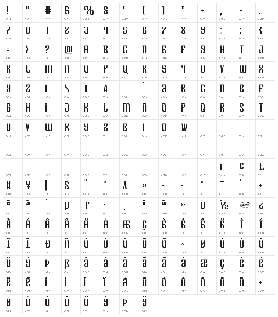 Department H Laser Character Map
