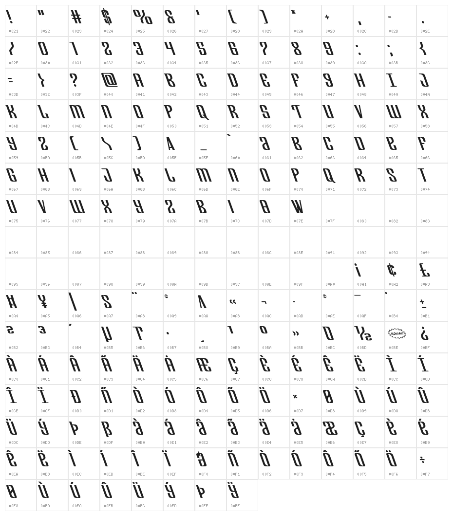 Department H Leftalic Character Map