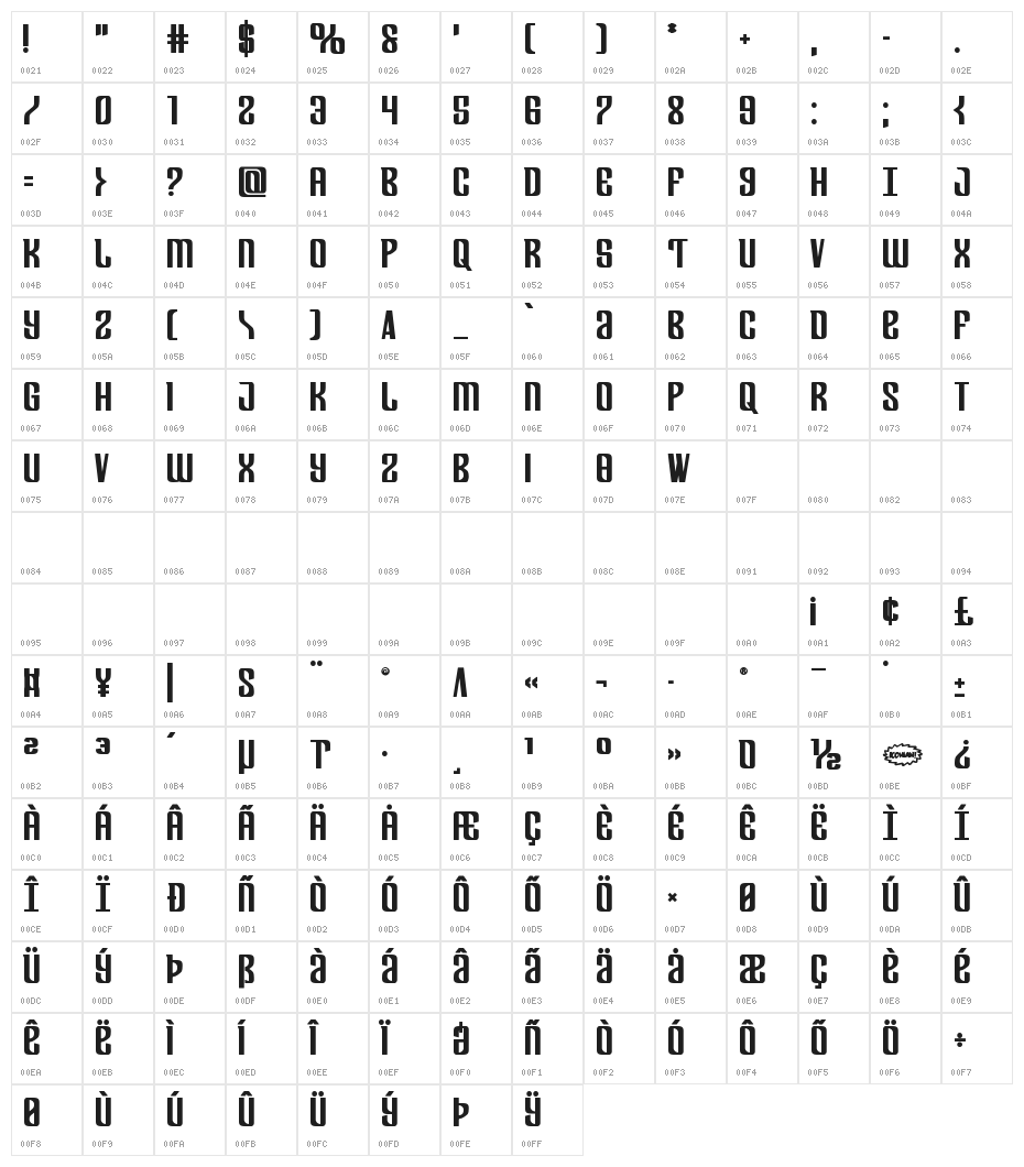 Department H Title Bold Character Map