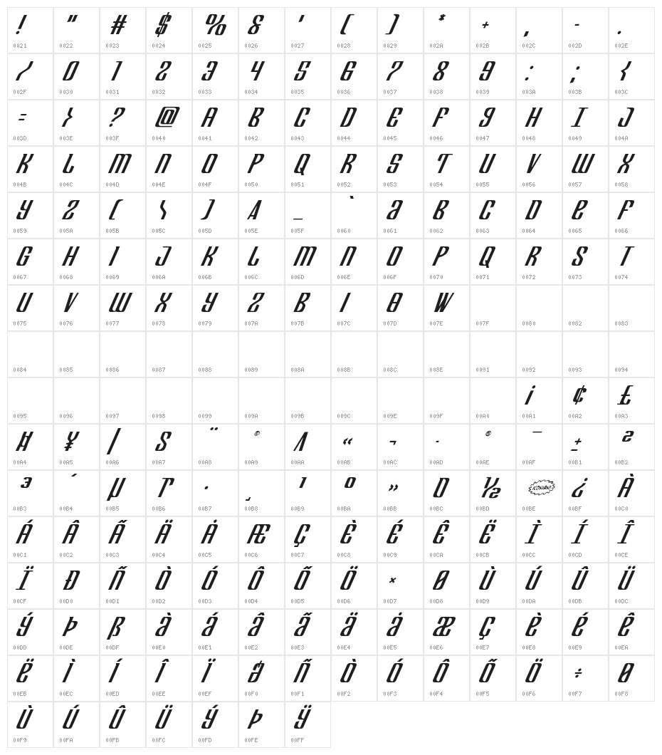 Department H Title Italic Character Map