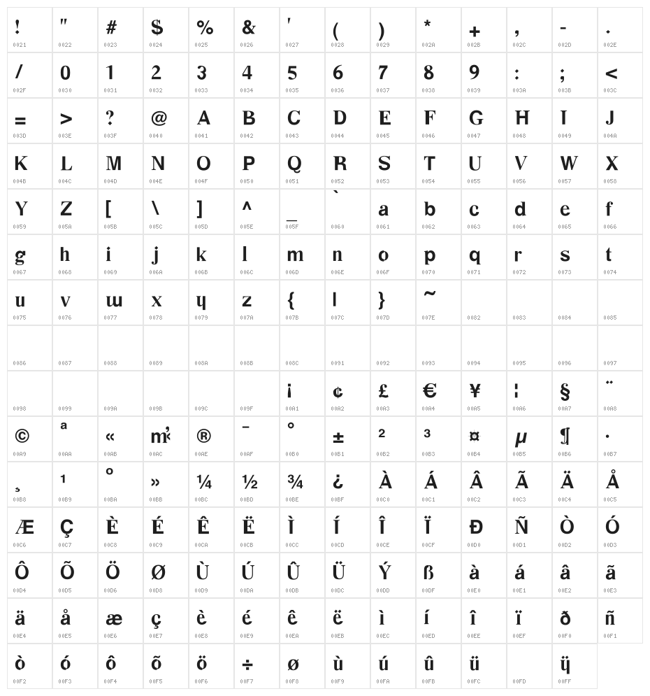Desastra-Bold Character Map