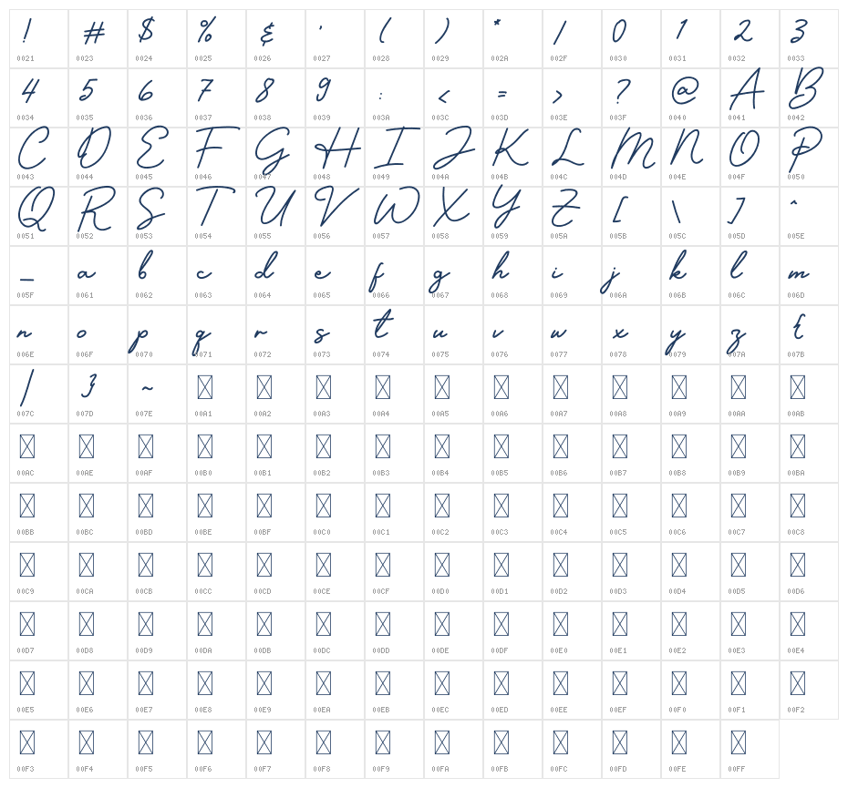 Designer Signature Character Map