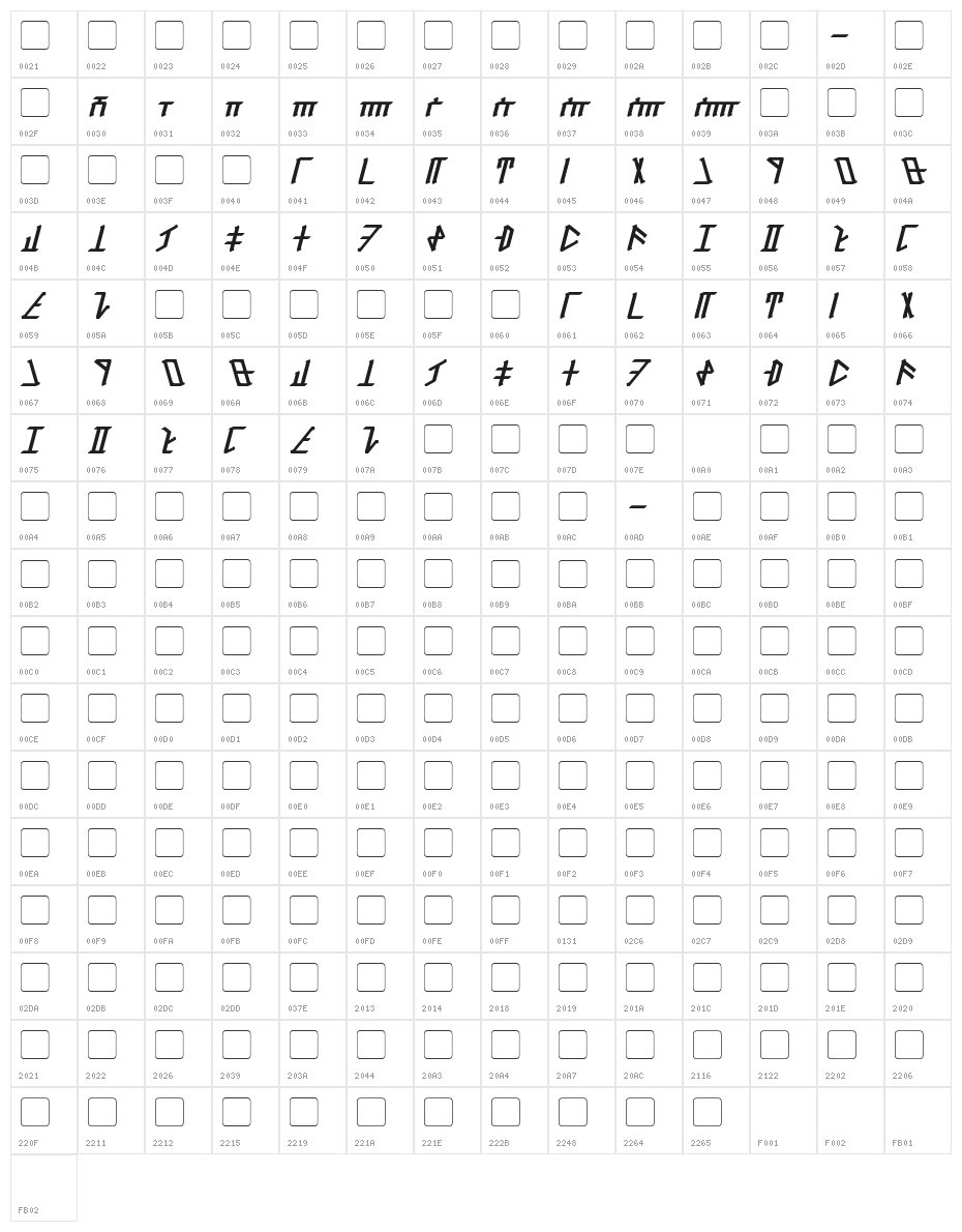 Dethek Italic Character Map